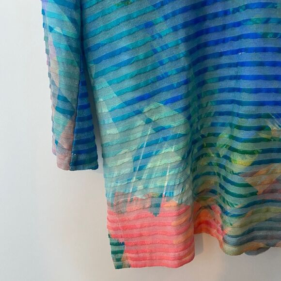 SOFT SURROUNDINGS Women’s Large Ribbed Floral Top Tropical Colorful Tunic Blouse - Picture 4 of 8